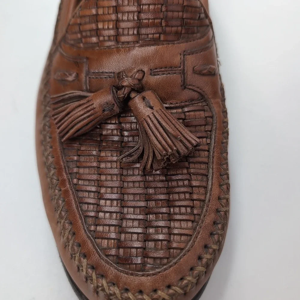 Domani Mens Brown Leather Woven Tassel Loafers Kiltie Slip On Shoes 8M 18 2002